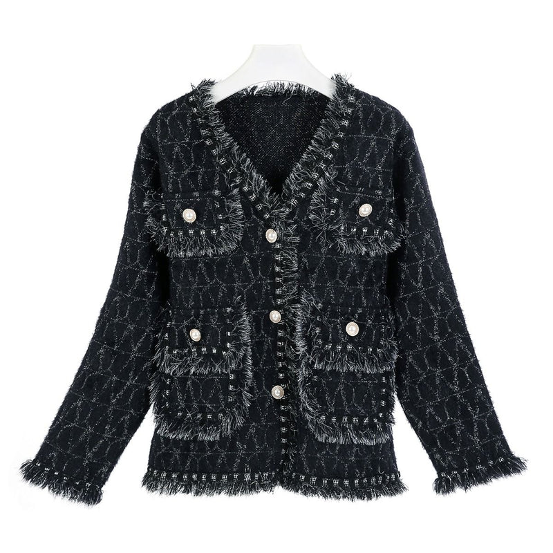 Dua Silver Tweed Knitted Jacket  - Black