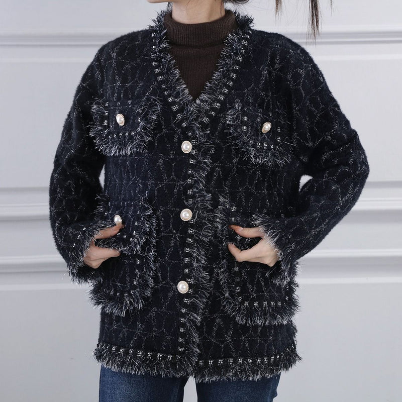 Dua Silver Tweed Knitted Jacket  - Black