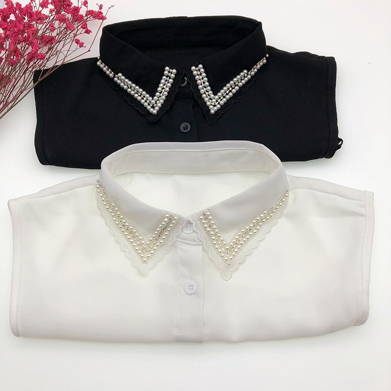 Kora Crystal & Pearl Shirt Collar - Black