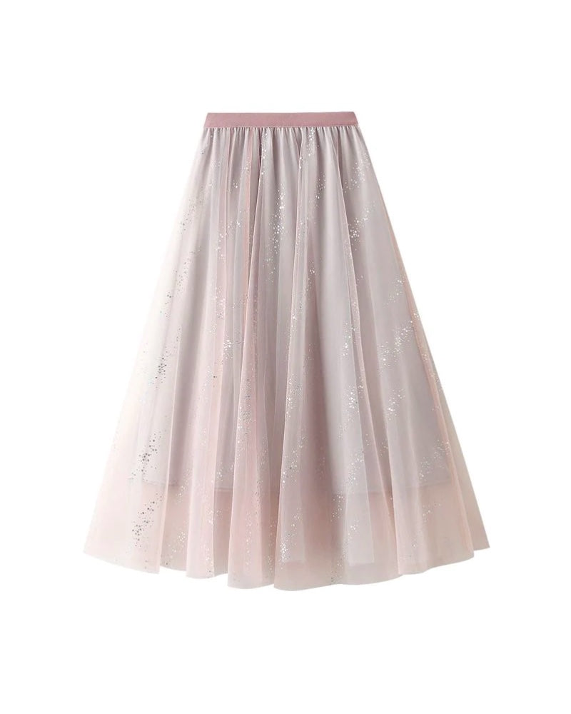 Genevieve Dotted Sequin Tulle Skirt - Dusky Pink