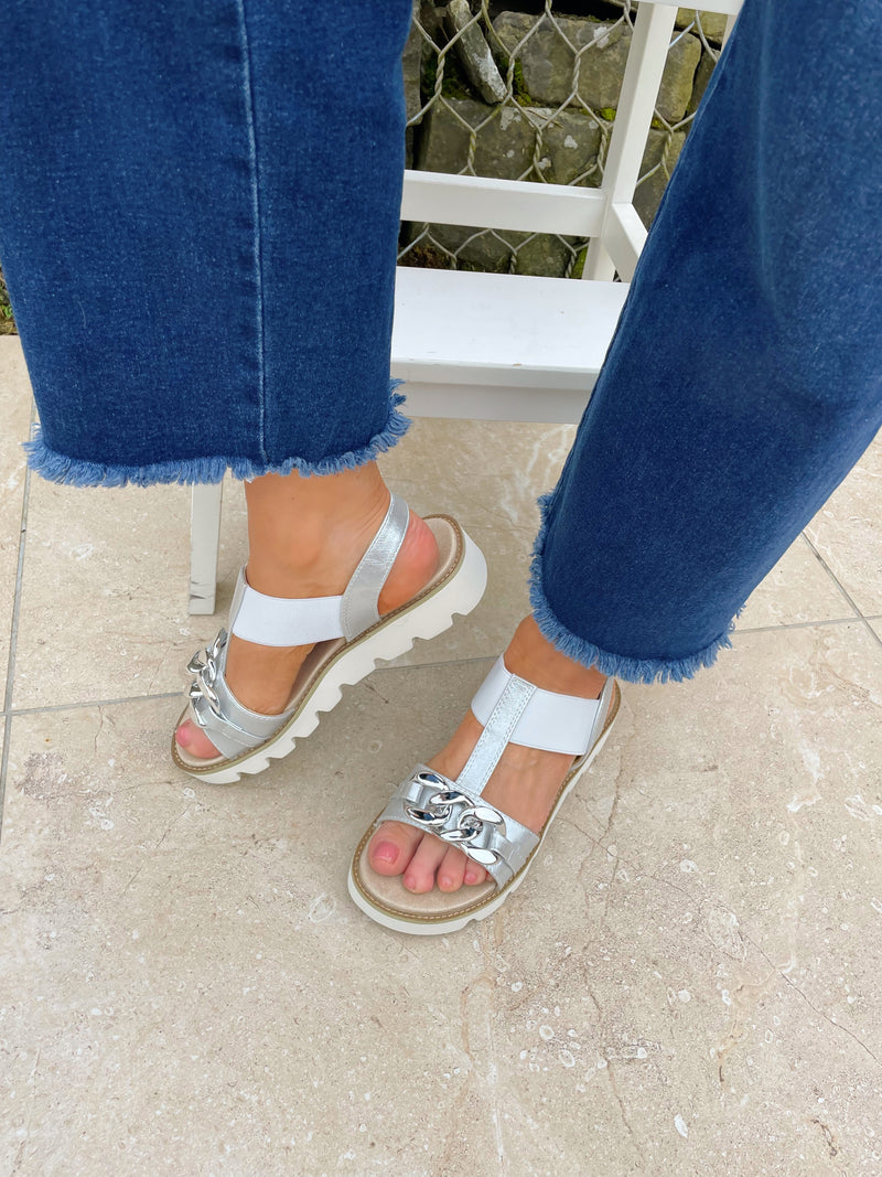 Heavenly Feet "Lulu" Wedged Silver Sandal