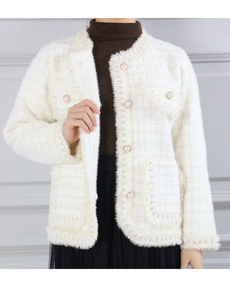 Nell Gold Thread Knitted Jacket - Cream