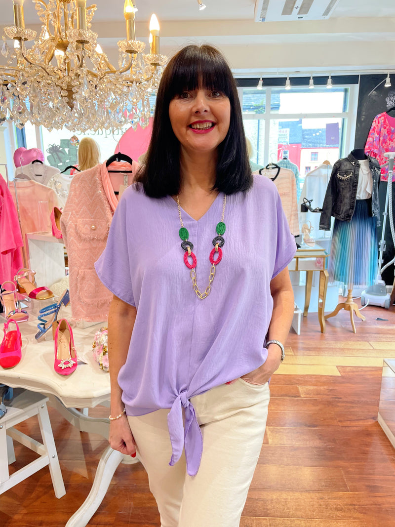 Daphne Tie Blouse With Necklace - Lilac