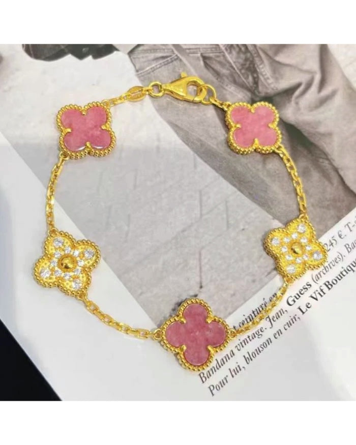 Laura Pink Petal & Diamante Bracelet Gold