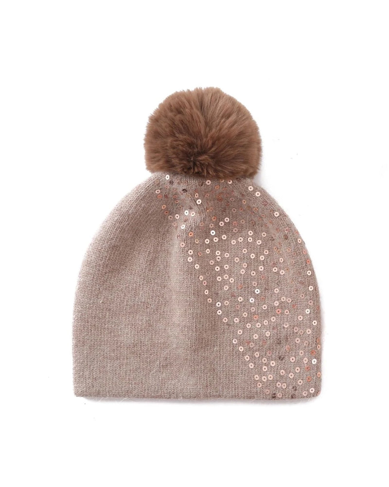 Bell Sequin Pom Hat - Taupe