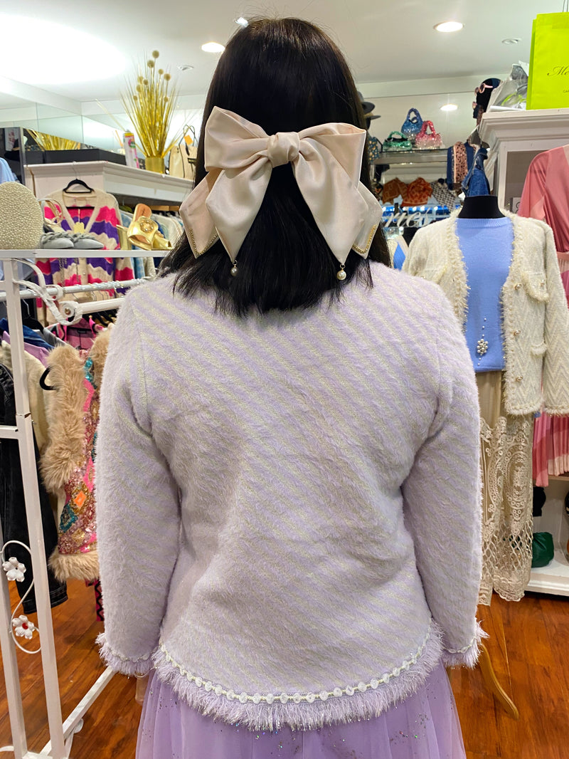 Irene Stripe Tweed Knitted Jacket  - Powder Lilac