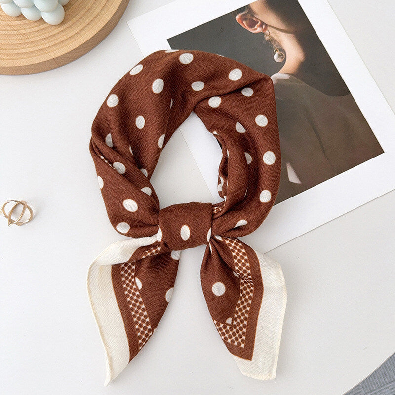Julia Polka Dot Neck Scarf - Brown With Cream Trims