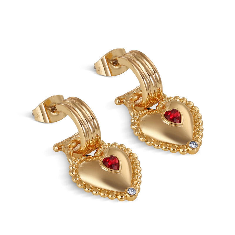 Newbridge Heart Drop Earrings with Ruby Red Stones ER8841
