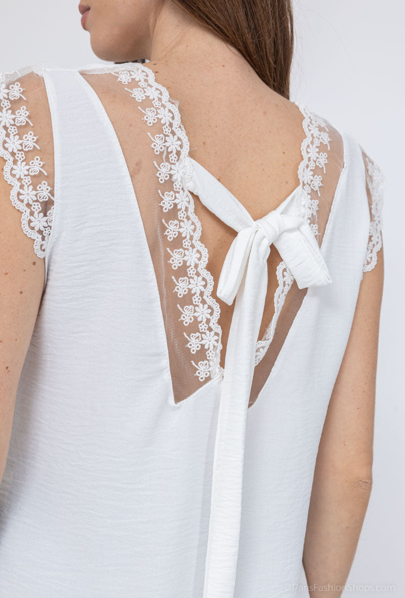 Bow & Lace Cami - White