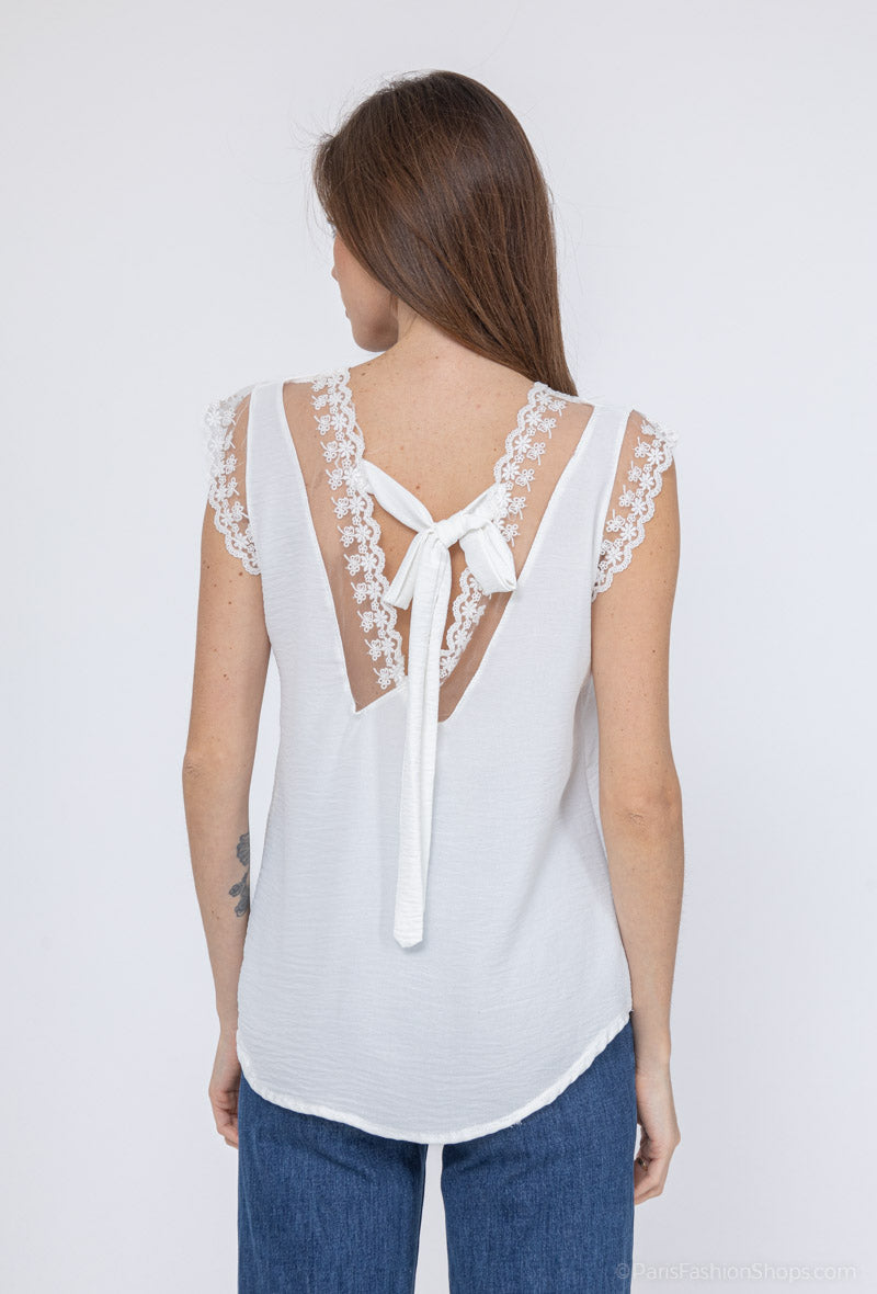 Bow & Lace Cami - White