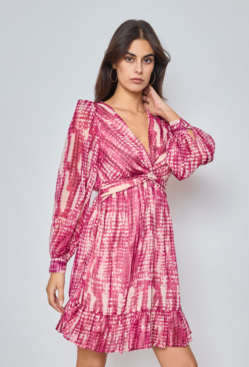 Elenza Printed Mini Dress - Raspberry & Beige