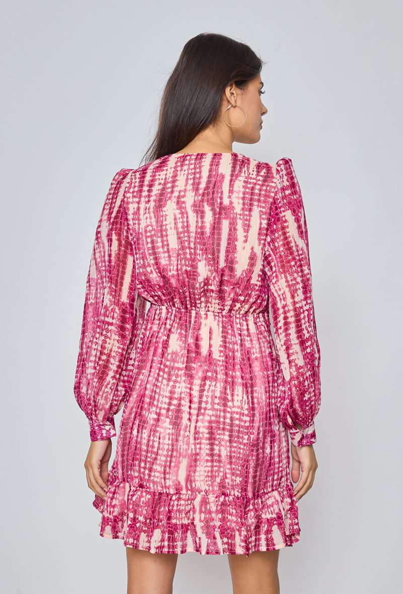 Elenza Printed Mini Dress - Raspberry & Beige