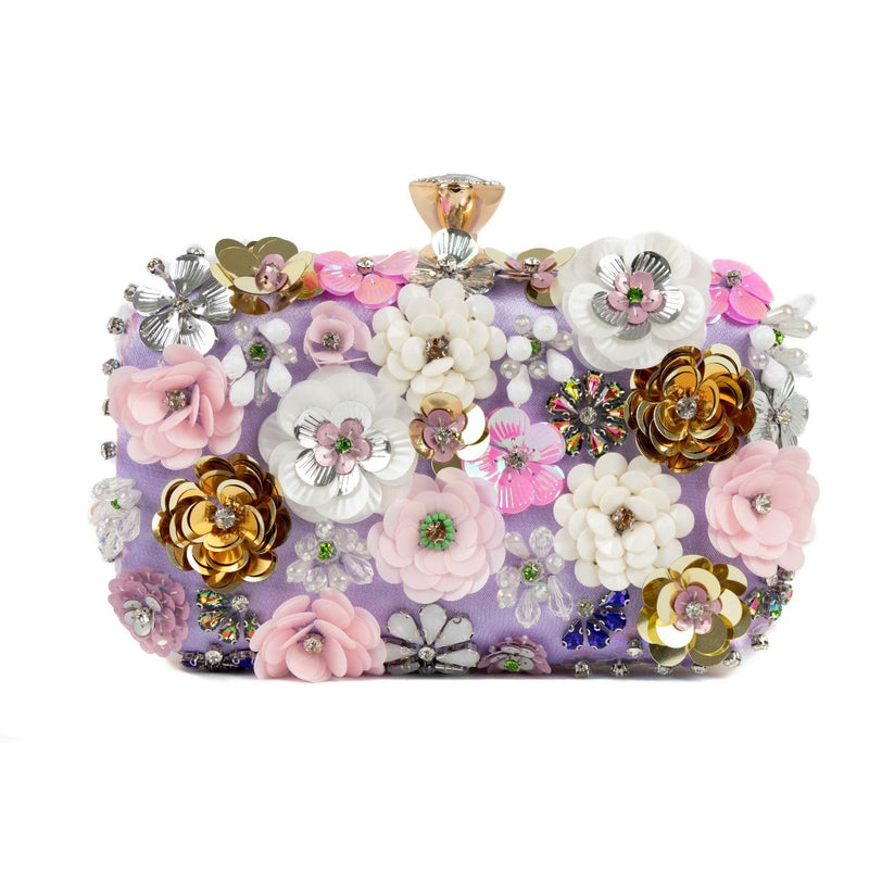 Dorothy Floral Sequin Applique Clutch Bag - Lilac