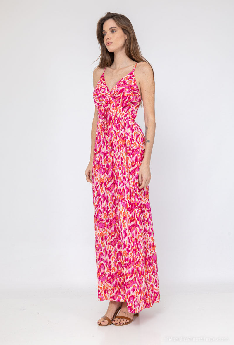 Sara Gold Speckle Printed Maxi Dress - Magenta Pink & Red