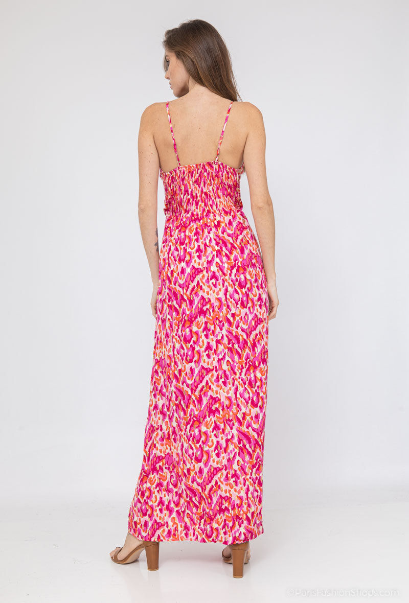 Sara Gold Speckle Printed Maxi Dress - Magenta Pink & Red