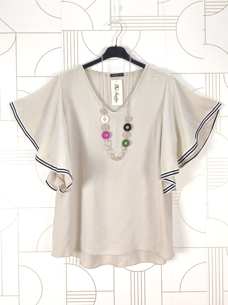 Marie Blouse With Necklace - Beige