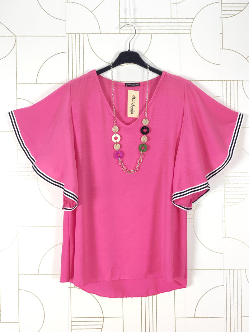 Marie Blouse With Necklace - Pink