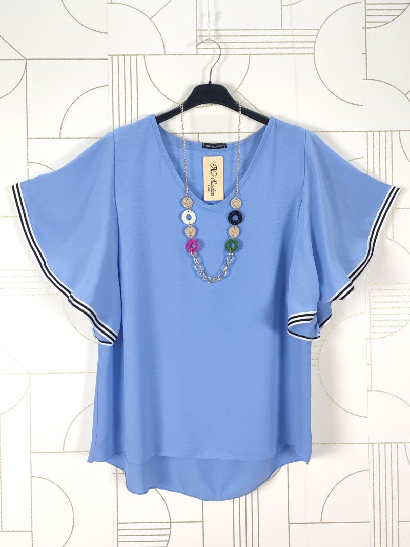 Marie Blouse With Necklace - Baby Blue