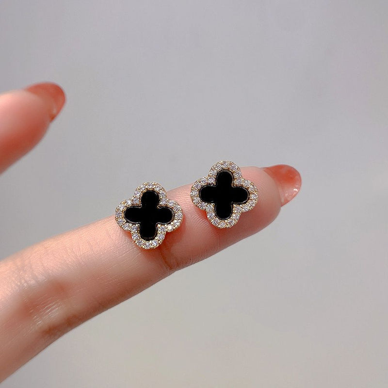 Delia Enamel & Diamante Stud Earrings - Black