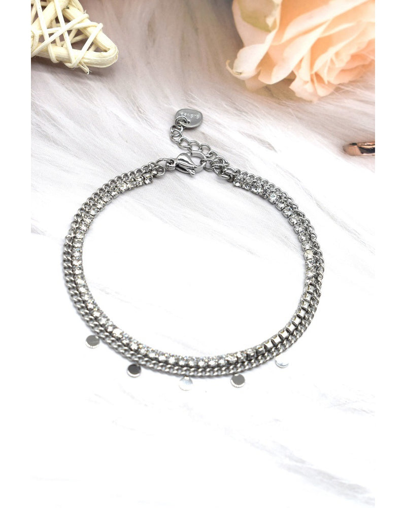 Abril Double Strand Tennis & Chain Bracelet - Silver