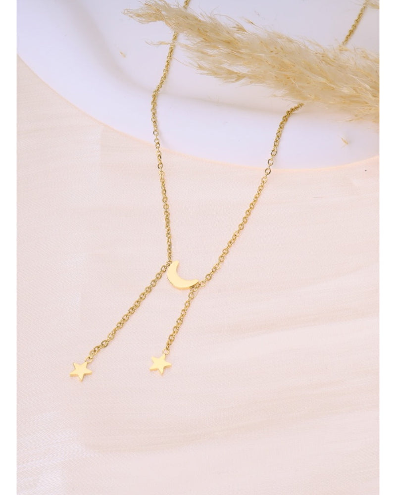 Monart Dainty Moon & Star Drop Necklace - Gold
