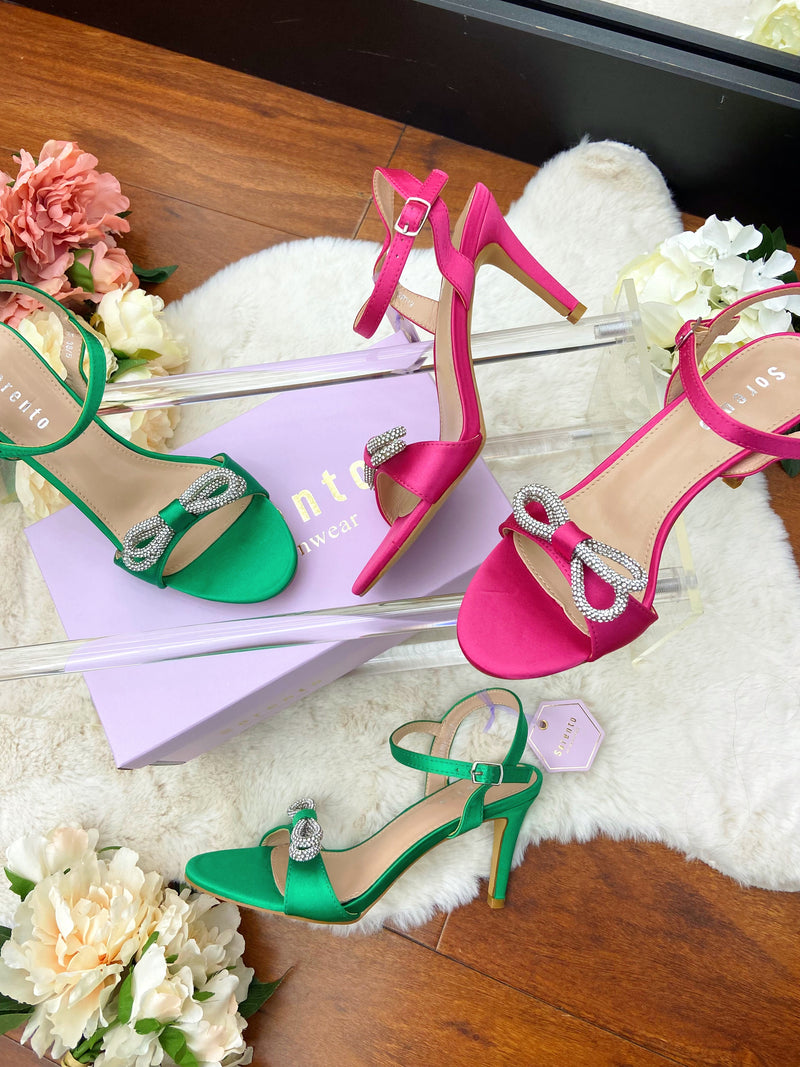Sorento “Kilmare” Diamante Bow Barely There Sandals - Fuchsia Pink