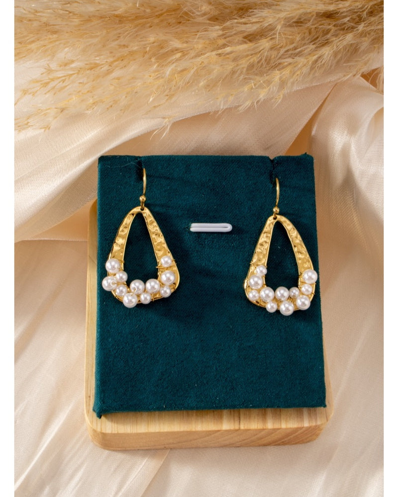 Rio Golden Drop Earrings With Pearls