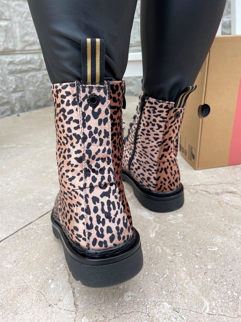 Heavenly Feet "Justina" Biker Boots - Leopard Velour