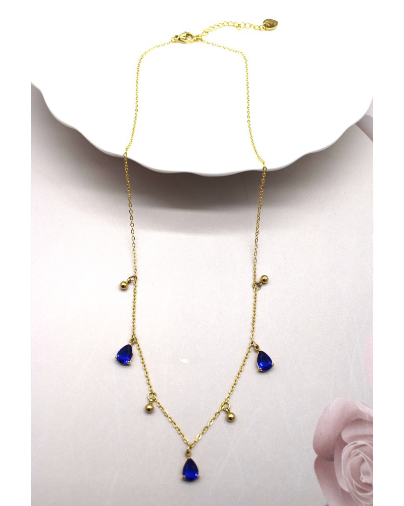 Maca Pear Drop Crystal Necklace - Sapphire