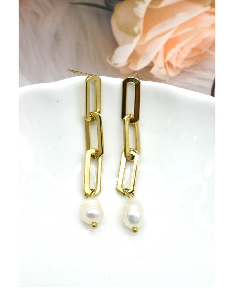 Munich Interlocking Drop Earrings With Pearl - Gold