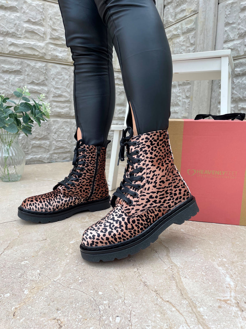 Heavenly Feet "Justina" Biker Boots - Leopard Velour