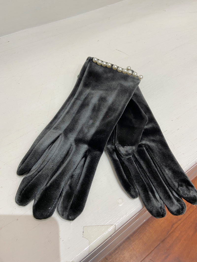 Brayden Crushed Velvet & Pearl Gloves - GREY