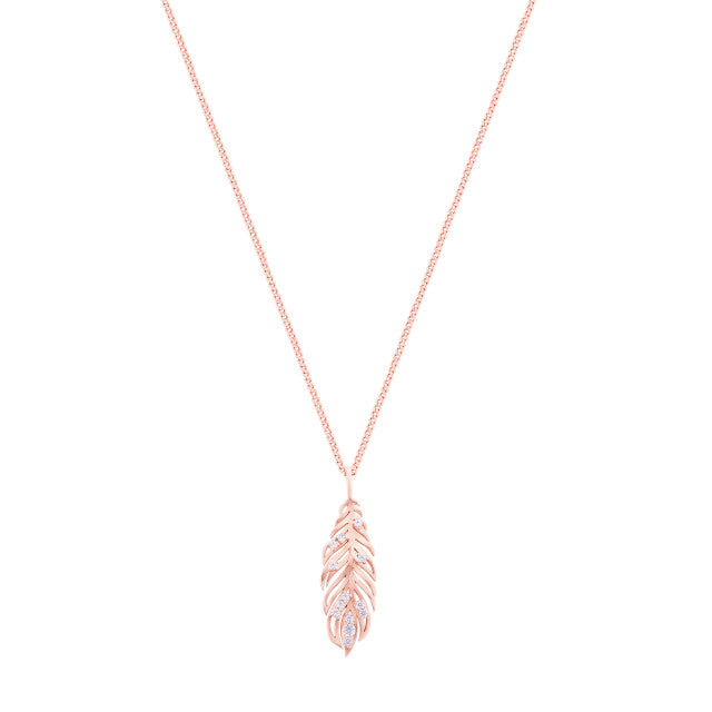 Tipperary Crystal Long Feather Pendant Rose Gold 158900