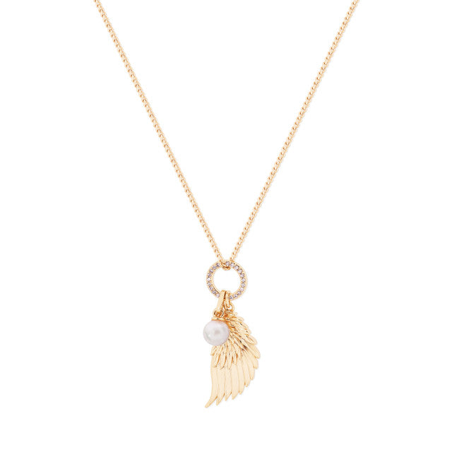 Tipperary Angel Wing Crystal & Pearl Gold Pendant 167780