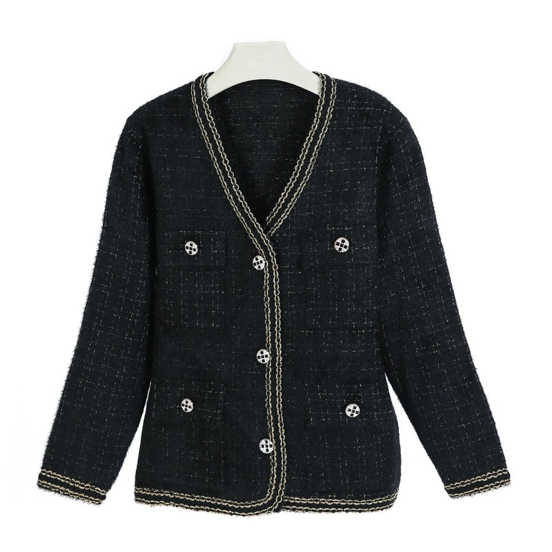 Daisy Gold Tweed Knitted Jacket  - Black