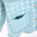 Meira Houndstooth Tweed Knitted Jacket  - Powder Blue