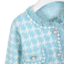 Meira Houndstooth Tweed Knitted Jacket  - Powder Blue