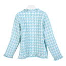 Meira Houndstooth Tweed Knitted Jacket  - Powder Blue