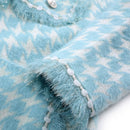 Meira Houndstooth Tweed Knitted Jacket  - Powder Blue