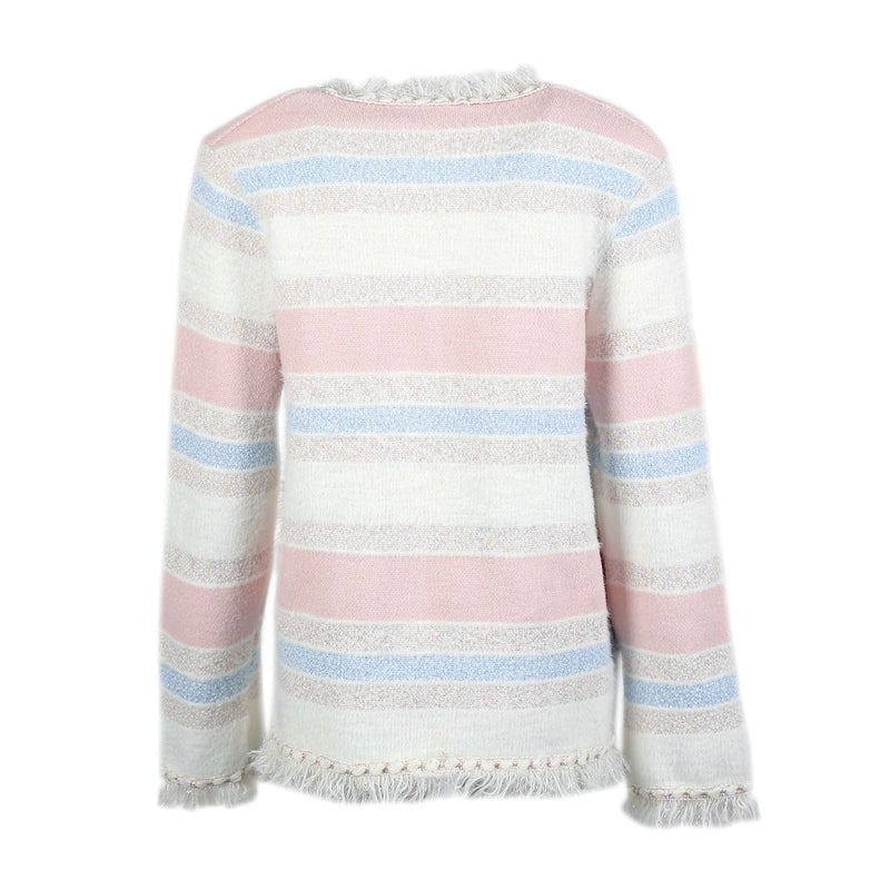 Bonnie Stripe Metallic Thread Knitted Jacket - Pink, Cream & Blue