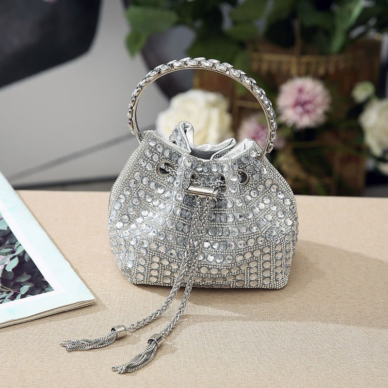 Kylie Crystal Pouch Bag - Silver