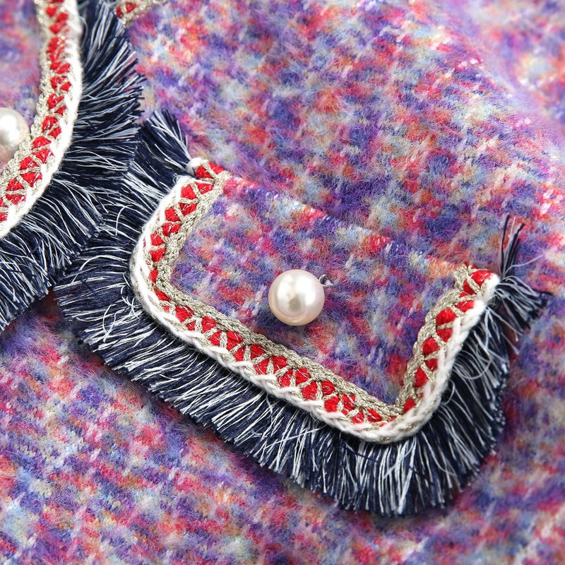 Kendal Fringe & Pearl Knitted Jacket - Purple Rainbow
