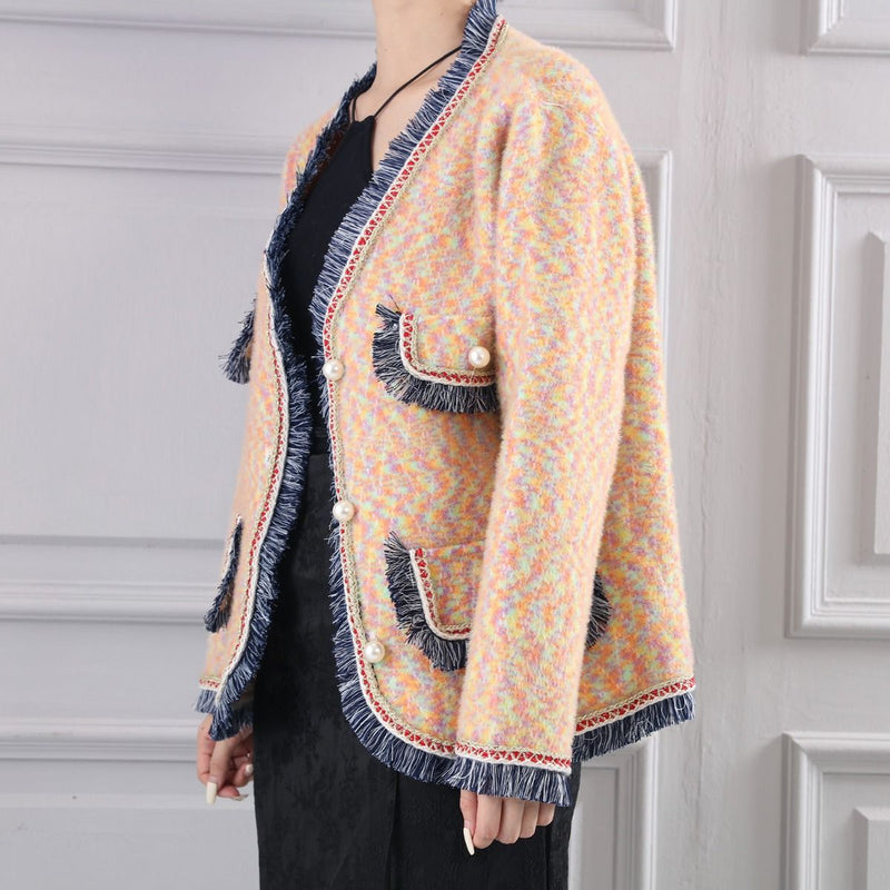 Kendal Fringe & Pearl Knitted Jacket - Sunset Rainbow