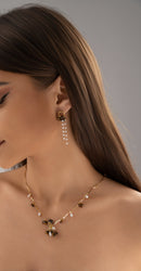 Abella Natural Stones & Pearls Drop Earrings - Brown