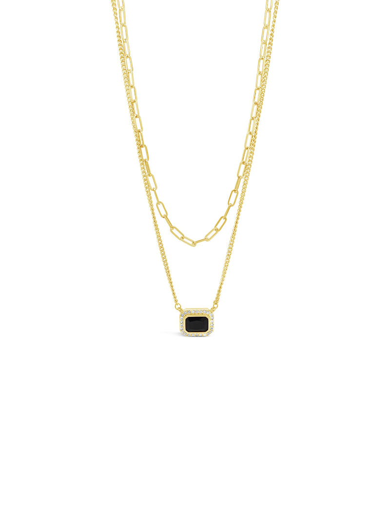 Absolute Black Double Strand Necklace- Gold N2274JT