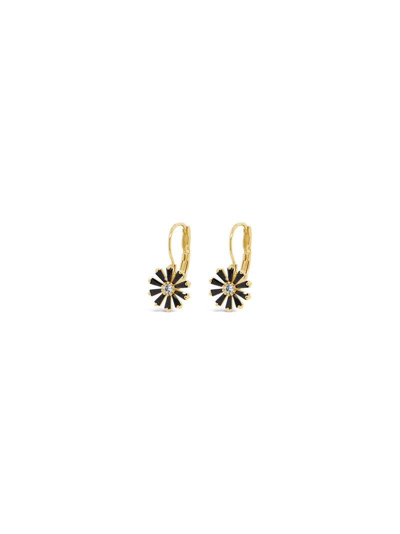 Absolute Black Flower Drop Earrings - Gold E2273JT