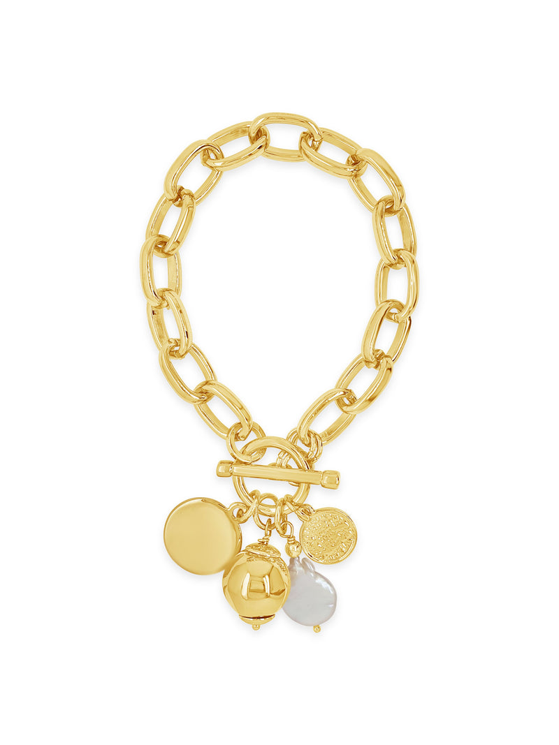 Absolute Chunky Chain T-Bar & Pearl Bracelet - Gold B2291GL