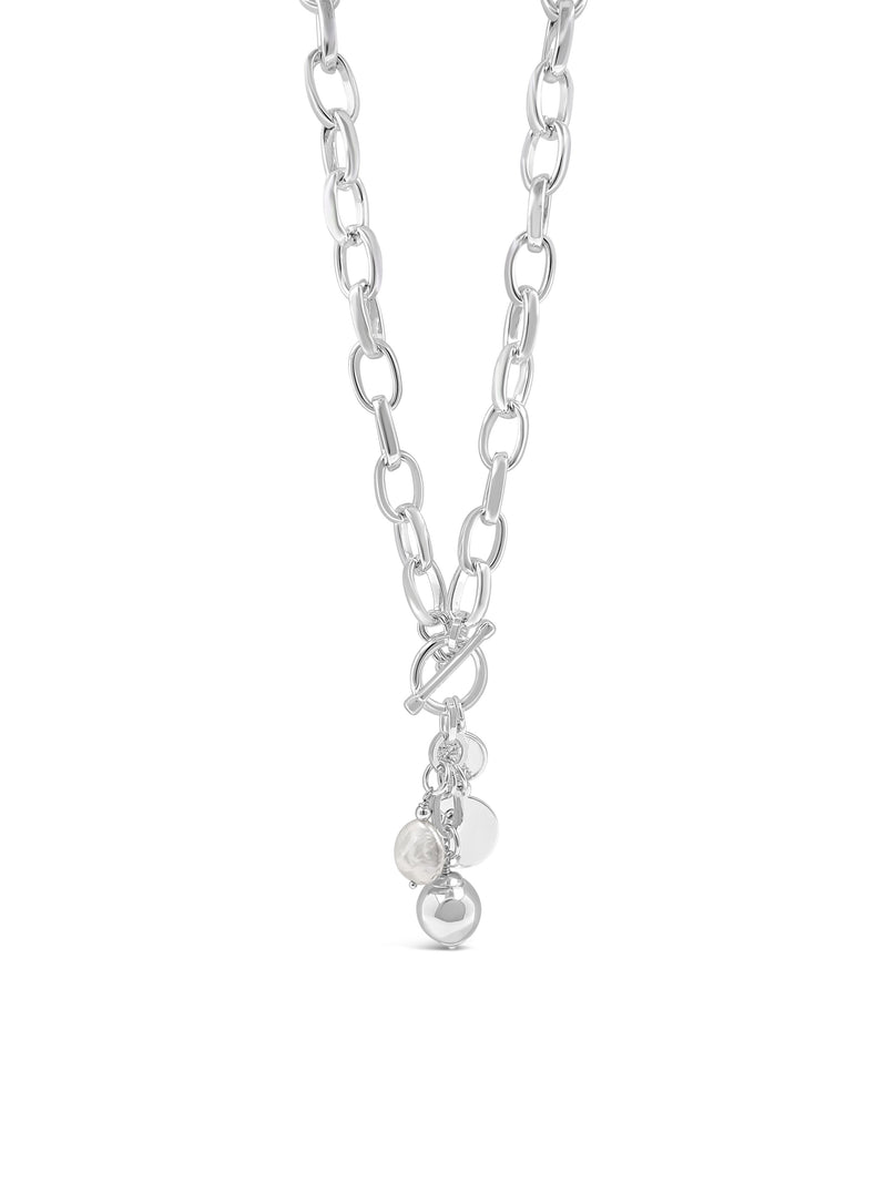 Absolute Chunky Chain T-Bar & Pearl Necklace - Silver N2291SL