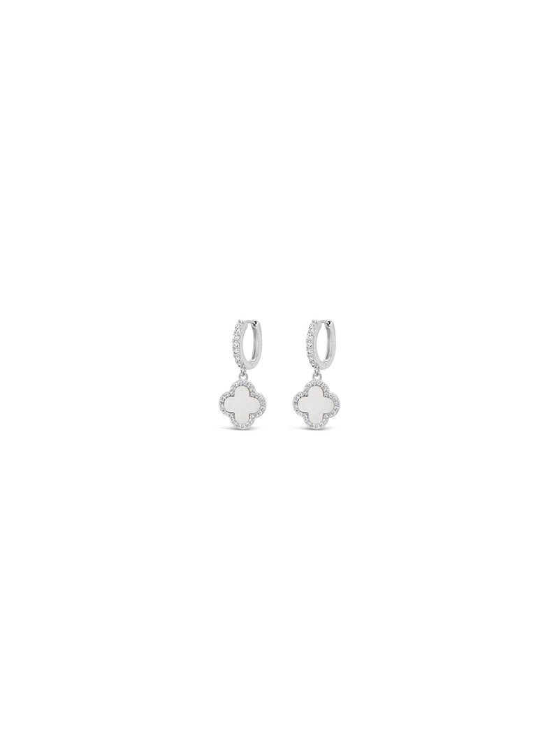 Absolute Clover Hoop Drop Earrings - Mother Of Pearl E2277SL Silver