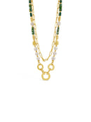 Absolute Green Bead & Pearl Double Strand Necklace N2288EM